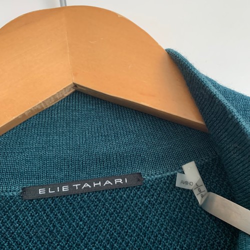 Tahari 100% Merino Wool 1/4 Zip Jumper Mens Large Green Slim Fit Knit High Neck - Picture 7 of 11