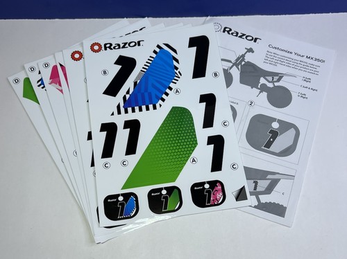 Genuine Razor MX350 Graphic Kit Decals Original OEM Pink Blue & Green Full Sets - Picture 4 of 5