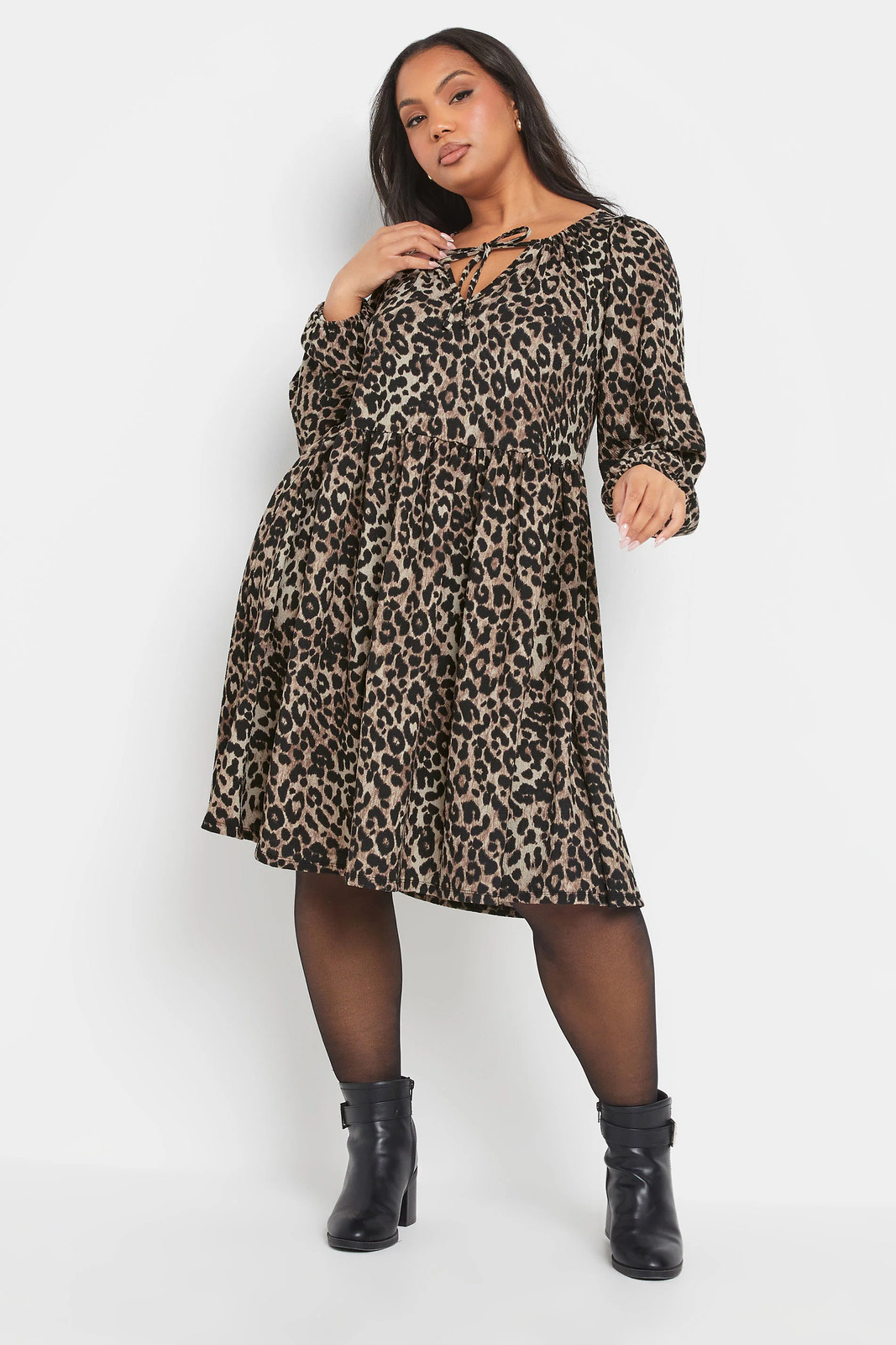 Yours Curve Women's Plus Size Leopard Print Textured Mini Dress