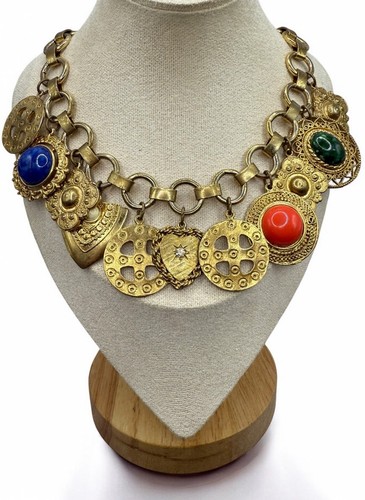 Vintage Possibly Juliana For Les Bernard 1980’s Charm Necklace Cabochons - Picture 2 of 13