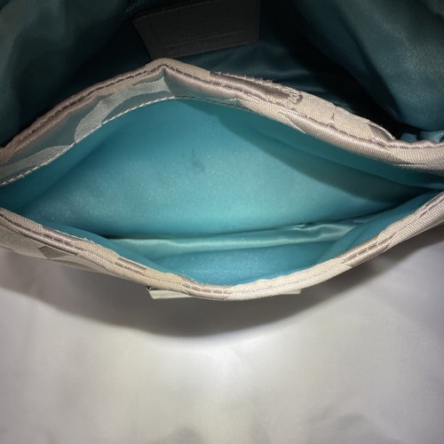Vintage Coach Tan Emblem Double Handle Teal Lined Purse Silver toned Hardware - Picture 8 of 13