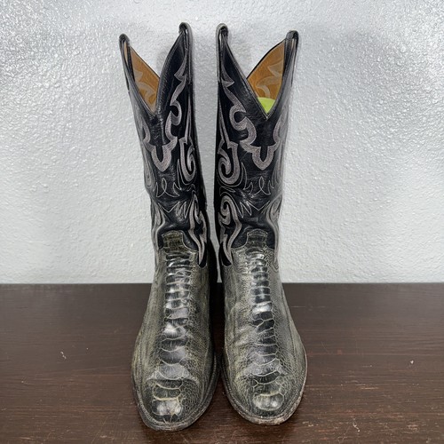 Vtg Panhandle Slim Black Exotic Ostrich Leg Cowboy Western Boots Men's 10 D - Picture 2 of 12