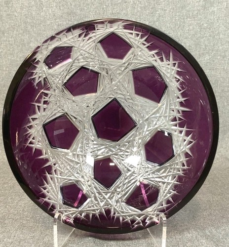 Bohemian Caesar Crystal MARS Extra Large Berry Bowl Violet SIGNED By Kunst - Picture 12 of 13