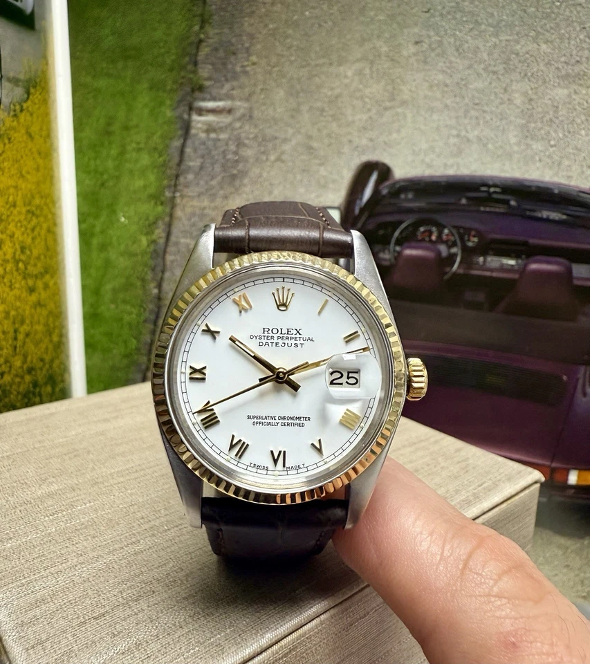 Мужские часы Rolex Datejust золото нержавеющая сталь белый римский циферблат 36 мм 16013 - Изображение 4 из 4