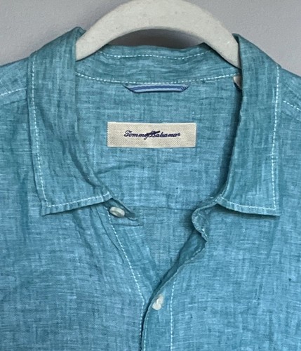 Tommy Bahama Herren Large Blau 100% Leinen Langarm Knopfleiste Relaxed Tropical - Bild 1 von 15