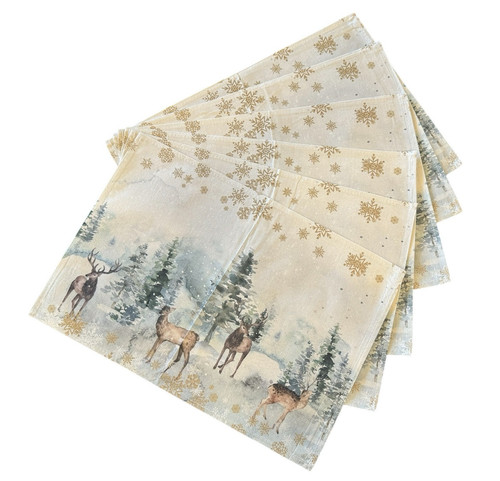 Aquarell Hirsche Bäume Schneeflocken Weihnachten 6 Tischsets, 12x18 & 36x13 Läufer Set - Bild 3 von 8