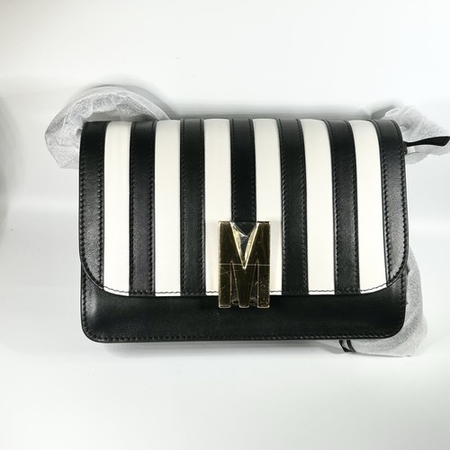 New Moschino Leather Striped Calfskin Leather M Crossbody Bag $1230 - Afbeelding 1 van 8