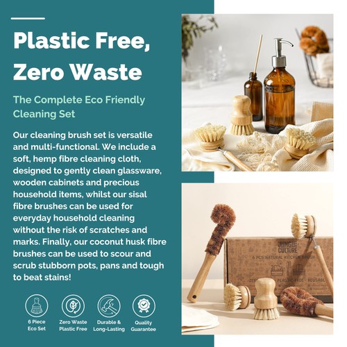® 6 Piece Natural Dish Brushes for Washing Up • Eco Dish Brush Kitchen Cleani... - Picture 5 of 8