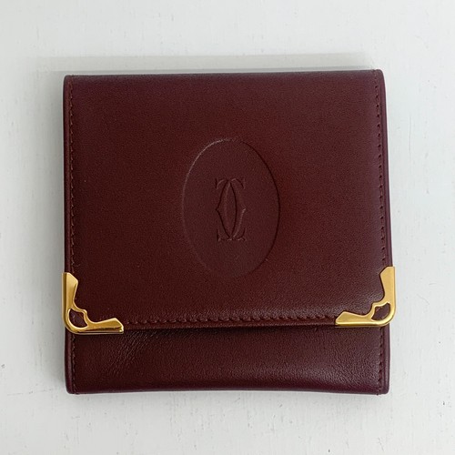 Authentic Cartier Burgundy Wallet Leather Decor Logo GP Corner Coin Case Pouch - Picture 2 of 20
