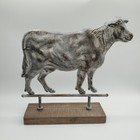 Rustic Metal Cow Weather Vane Figure on Wood Base