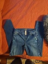 Justice Jeans Girls 16 Blue Painted Flowers Skinny