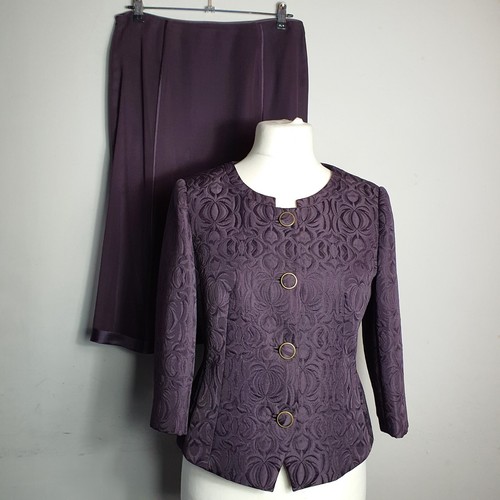 ARTIGIANO Tuta due pezzi giacca elegante ricamo svasata 100% seta gonna taglia 12