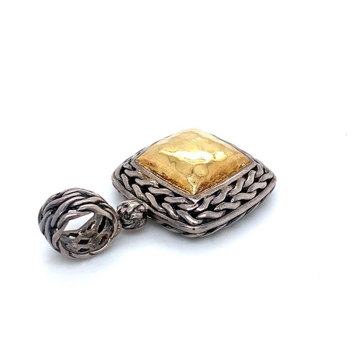 John Hardy 925 Sterling Silver & 22K Yellow Gold Palu Square Hammered Pendant - Picture 8 of 8