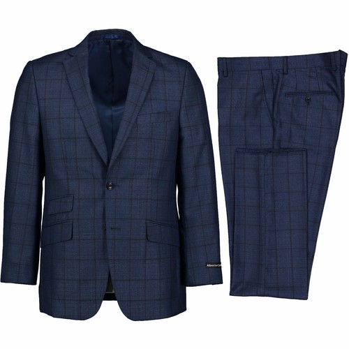 Alberto Cardinali Men's Medium Blue Windowpane Plaid 2 Button Slim Fit Suit NEW - 第 1/6 張圖片