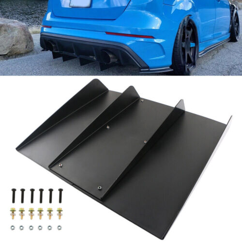 21"x19" Black ABS Universal Car Rear Bumper 4 Shark Fins Spoiler Wing Diffuser - Picture 1 of 12