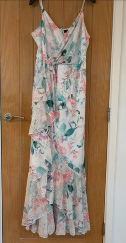 Lipsy Floral Wrap Midi Dress 14 Cream White Ruffle Party Wedding Occasion Summer - Picture 14 of 14