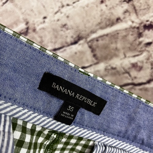 Banana Republic Shorts Mens Size 35 Green Gingham Check Chino Flat Front - Picture 7 of 8
