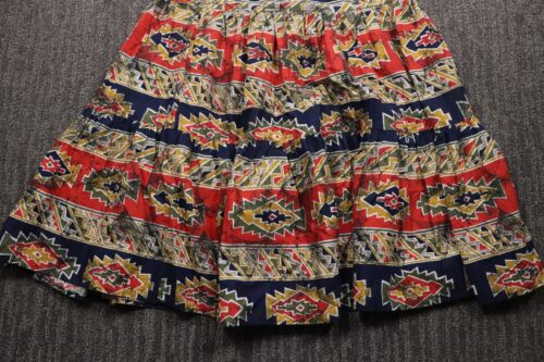 Vintage 80s Tiered Ruffled Flared Aztec Skirt Mexican Style USA Made Women's 8 - Picture 2 of 14