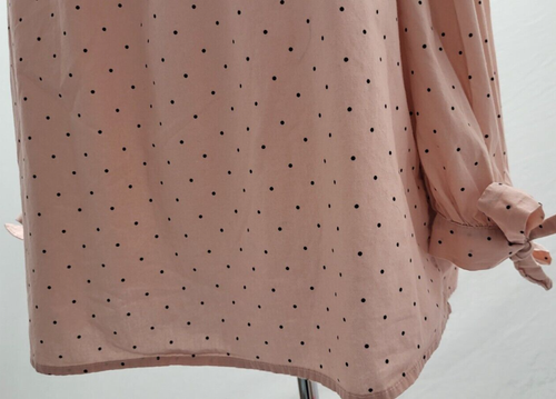 Charlotte Russe Blush Pink Off the Shoulder Shirt Top with Black Polka Dots GUC - Picture 4 of 12
