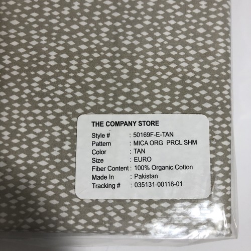 The Company Store Tan Mica Org Euro Sham Egyptian 100% Organic Cotton - Picture 2 of 3