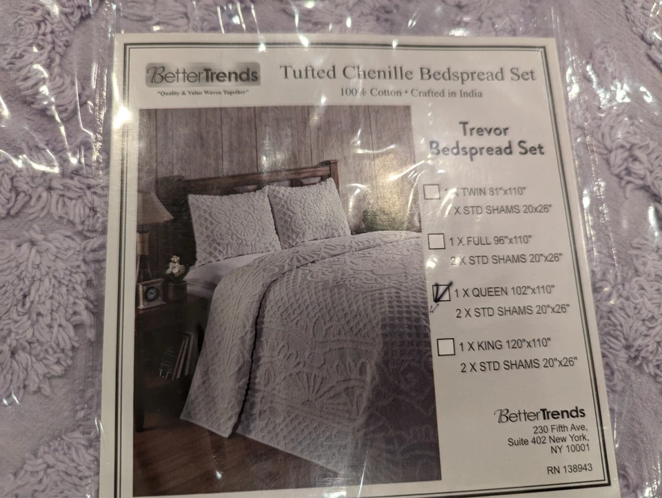 Tufted Chenille Bedspread Set Trevor Queen Lavender - Image 3 of 4