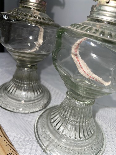 Vintage Pair Of AN QING CHINA Oil Lamp Base Small  Clear Glass Bird Design - Picture 11 of 12