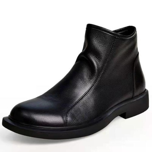 100% Cow Leather Men's Ankle Boots Business Gentleman Almond Toe Shoes Zipper - Picture 2 of 9