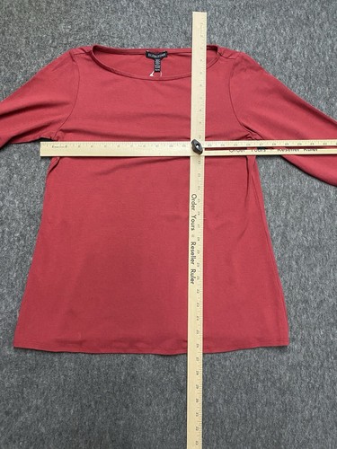 Eileen Fisher Women XS Bateau Neck Top Red Burnt Orange Madrn Viscose Jersey - Picture 2 of 10