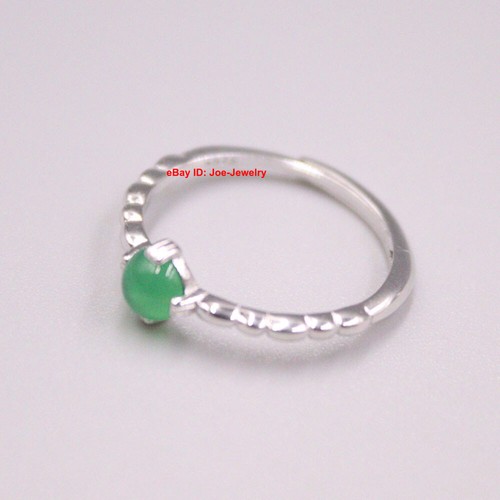 Massiver 925 Sterling Silber natürlicher runder Chalzedon Damen Ring verstellbar 6-8