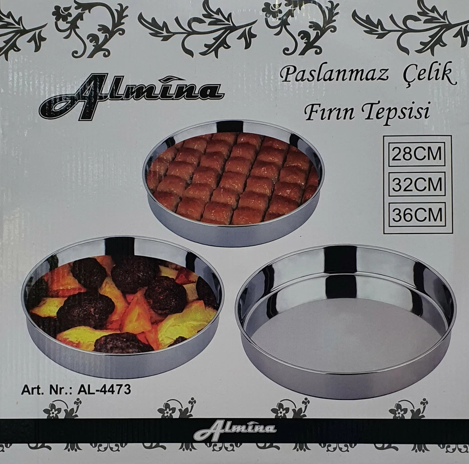 Almina Edelstahl Backform Backofenblech 28-32-36 cm 3er-Set Celik Firin Tepsi - Bild 4 von 4
