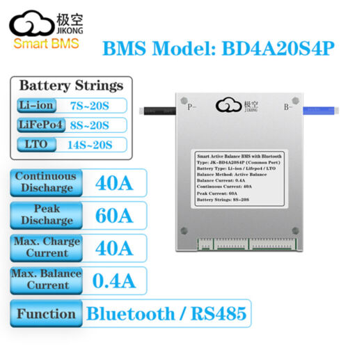 JK Smart BMS 8S-20S 40A LiFePo4 Li ion Battery 0.4A Active Balance Bluetooth Lot - Picture 14 of 35