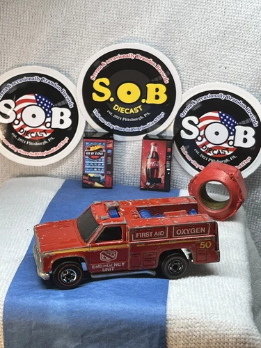 Hot Wheels Redlines 1974 Emergency Unit Red Fire Utility Truck 1:64 High Miles