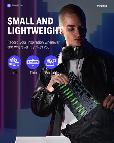 ๐น Donner DMK-25 Pro MIDI Keyboard Controller +Music Production Software | Green - Picture 4 of 13