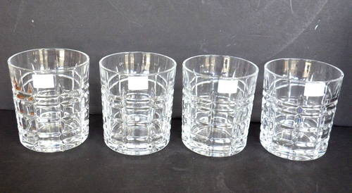 Fitz & Floyd Plaid Old Fashion Set of 4 Crystal Glasses Czech Republic New Box - Picture 2 of 16