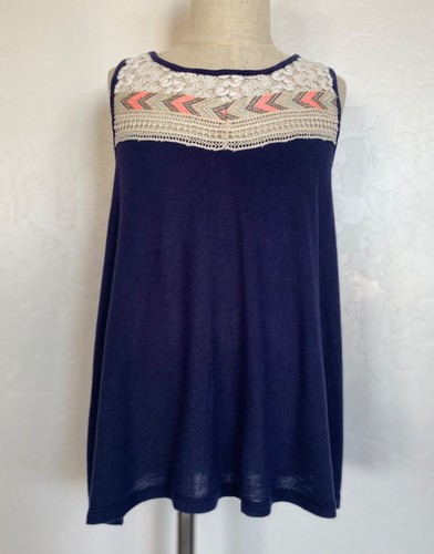 GIRLS TANK, LOVELY! EMBROIDERED, LACE, BLUE, SIZE M(8) - Picture 1 of 4