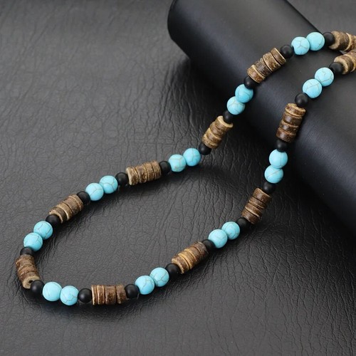 Collar con cuentas de cáscara de coco geométrico tribal étnico bohemia para hombre joyería - Imagen 77 de 115