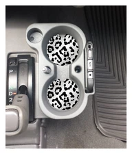 BLACK & GRAY LEOPARD ANIMAL PRINT PATTERN RUBBER CAR COASTERS SET (2) 