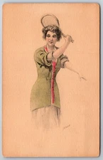 Tennis Lady~Sweater Sleeves Rolled Up~A Back Hand Play~Handcolored~Artist Signed