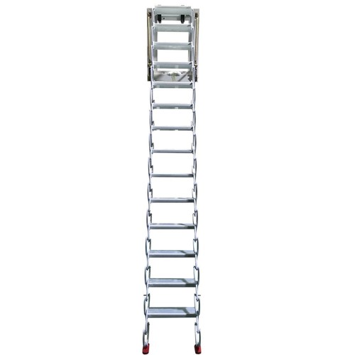 White Wall Mounted Folding Extension Ladder Loft Stairs 660 lbs 14 Steps - Picture 11 of 19