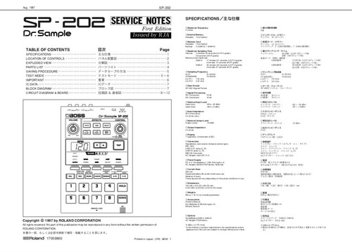 Boss SP-202 Dr. Sample OWNER'S MANUAL and SERVICE MANUAL - Picture 6 of 8