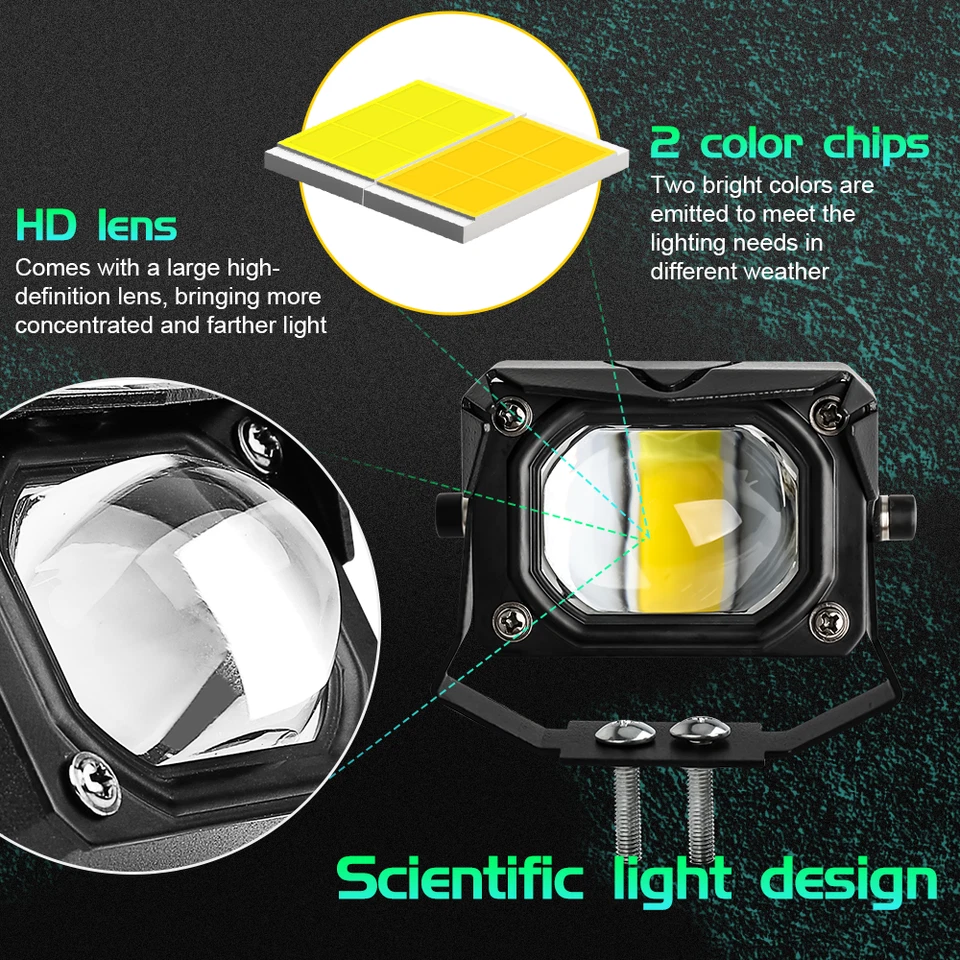2pcs 3inch 120W LED Work Light Spot Pods Driving Amber White Fog Lamp Off-road - Image 2 of 4