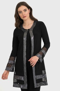 Joseph-Ribkoff-Black-Silver-Spangled-Sheer-Banded-Cover-Up-Jacket-194540-NEW