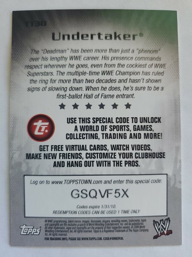 Topps WWE Toppstown Undertaker 2009 #TT30 - Imagen 2 de 2