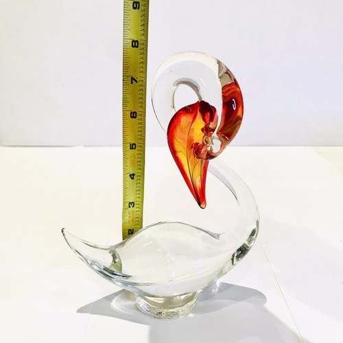 Murano Kunst Glas Schwan Skulptur Orange Persimone Bill 8" Vintage Original Aufkleber - Bild 9 von 12