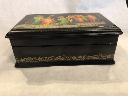 Vintage Russian lacquer box Fedoskino hand painted original receipt , signed - Picture 4 of 14
