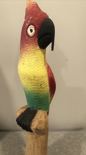 HandCarved Wood Parrot Sculpture Colorful Tropical Bird Decor 13” Unknown Origin - Picture 11 of 16