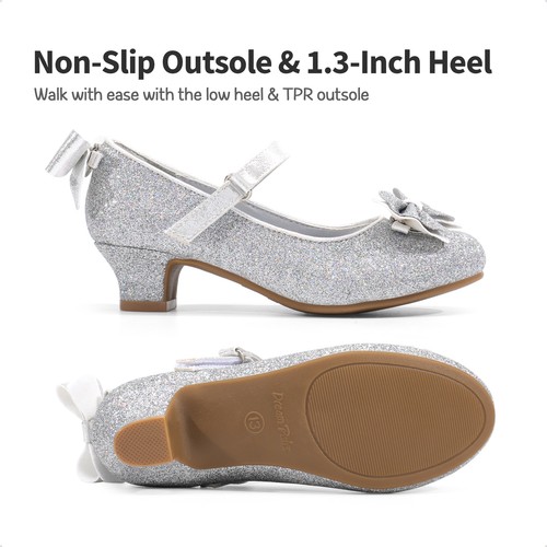Dream Pairs Kids Girls Low Heel Dress Shoes Bow Glitter Wedding Party Shoes - Picture 7 of 12