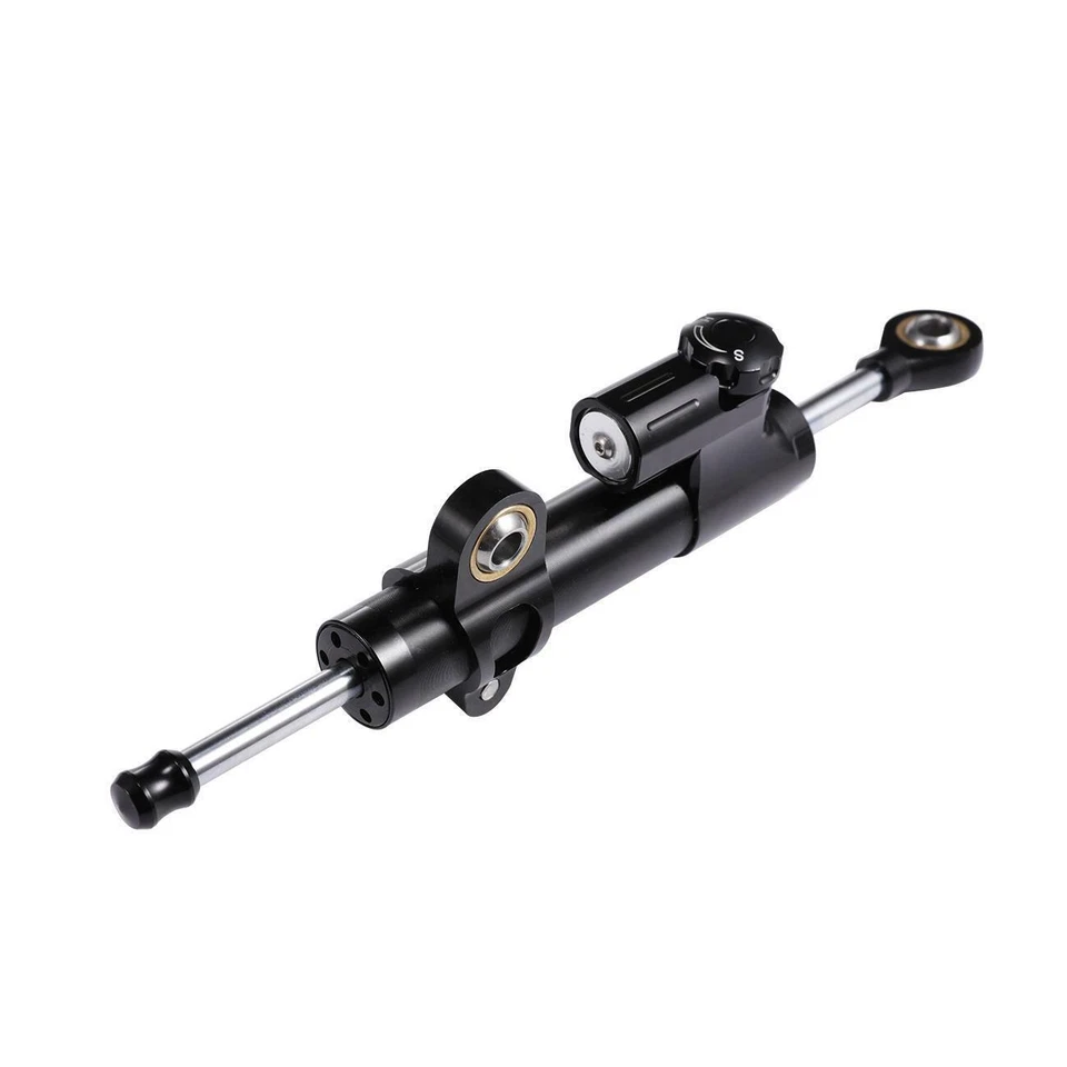 Amortiguador de dirección de motocicleta de aluminio negro estabilizador de bamboleo lineal transversal Foto 4 de 4