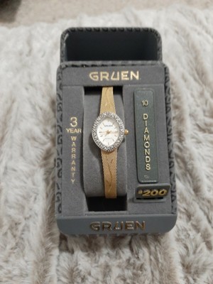 Vintage Gruen 10 Diamonds Ladies Wrist Watch Ebay