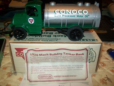 1989 Ertl Diecast 1926 Mack Bulldog Tanker Locking Coin Bank #9750 Conoco #1 NOS